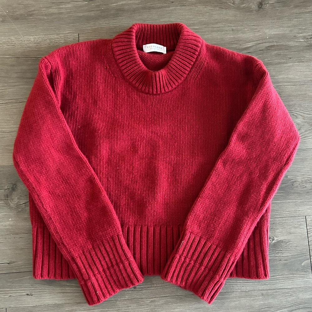 Everlane Red Ribbed Mock Neck Sweater